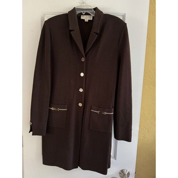 St. John Collection Knit Skirt Suit Set W/ Blazer Women’s Size 12 Brown 80s/90s - Picture 1 of 16